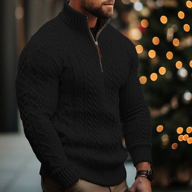 Men's Stand Collar Pullover Knitted Sweater