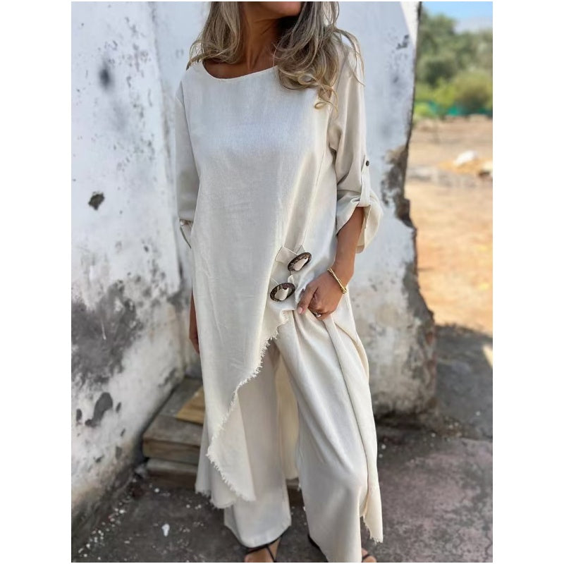 Loose Irregular Robe Set With Metal Buckle