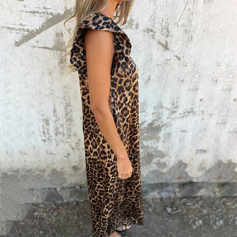Women's V-Neck Leopard Print & Solid Jumpsuit