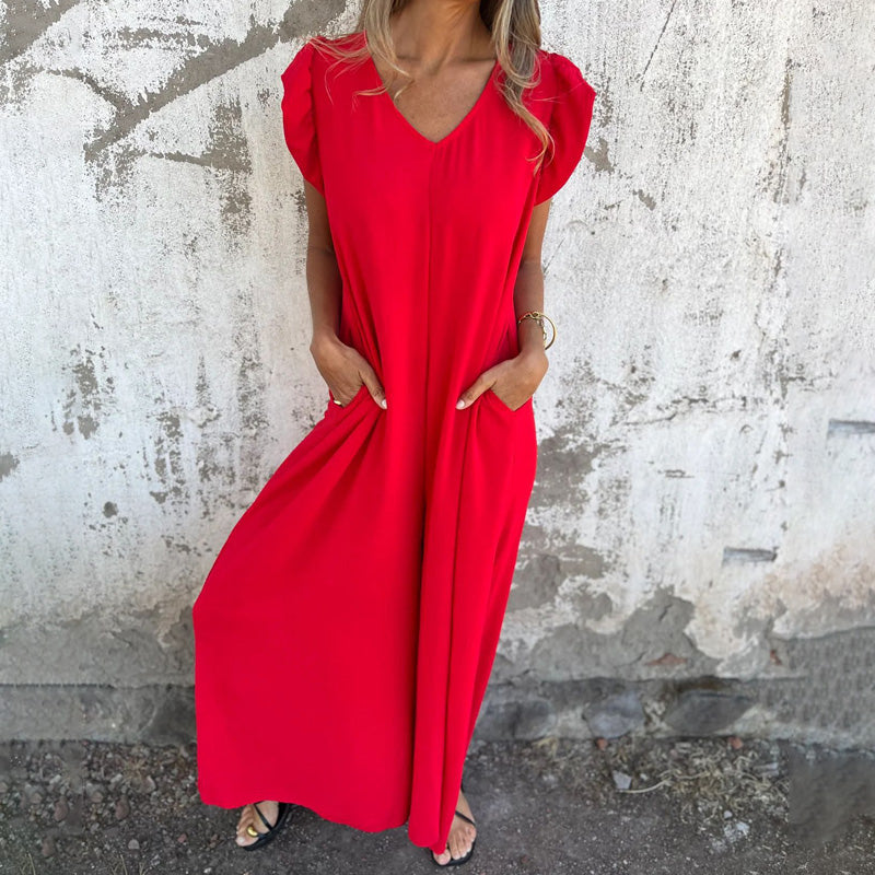 Women's V-Neck Leopard Print & Solid Jumpsuit