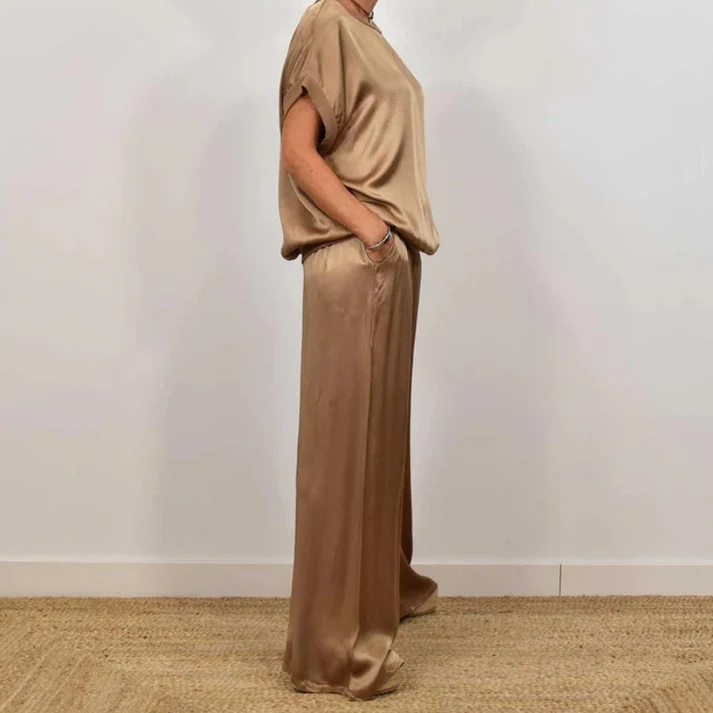 Crew Neck Section Drawstring Pants Suit