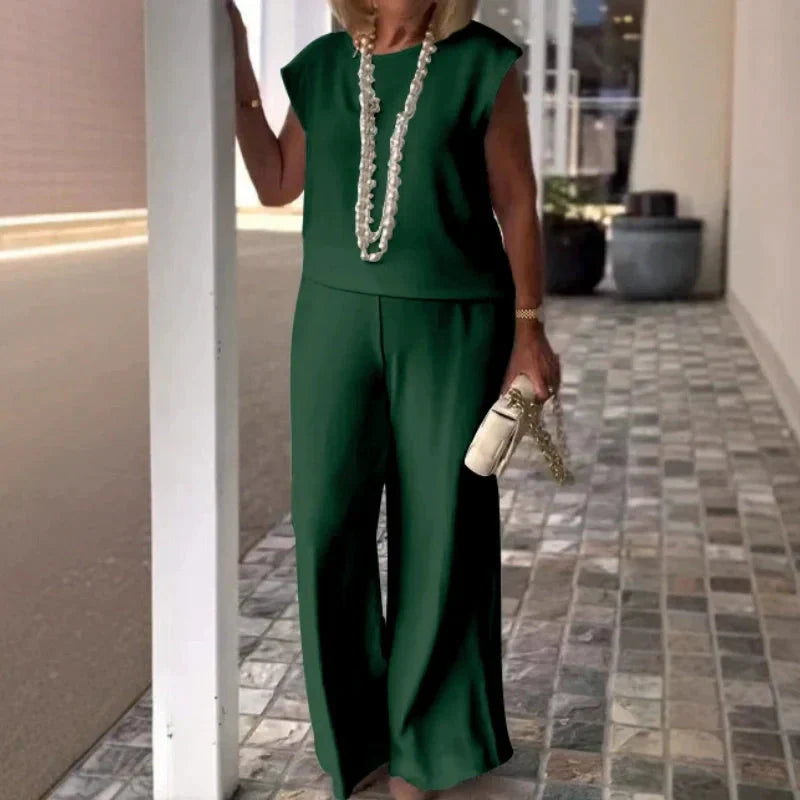 Women's Two-Piece Linen-Cotton Top And Pants