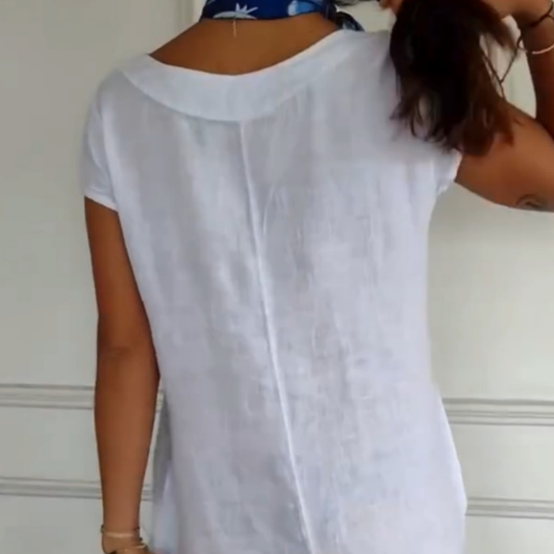 Round Neck Solid Color Cotton Linen Pocket Dress