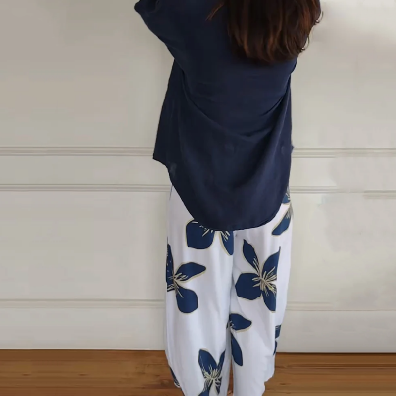 Women's V-Neck Cotton And Linen Button Top