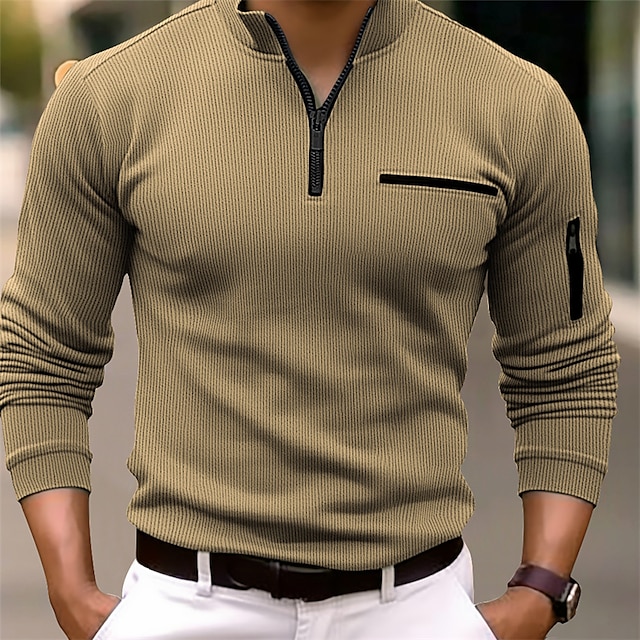 Men's Casual Standing Collar Pullover Sweatshirt Zip Polo Shirt