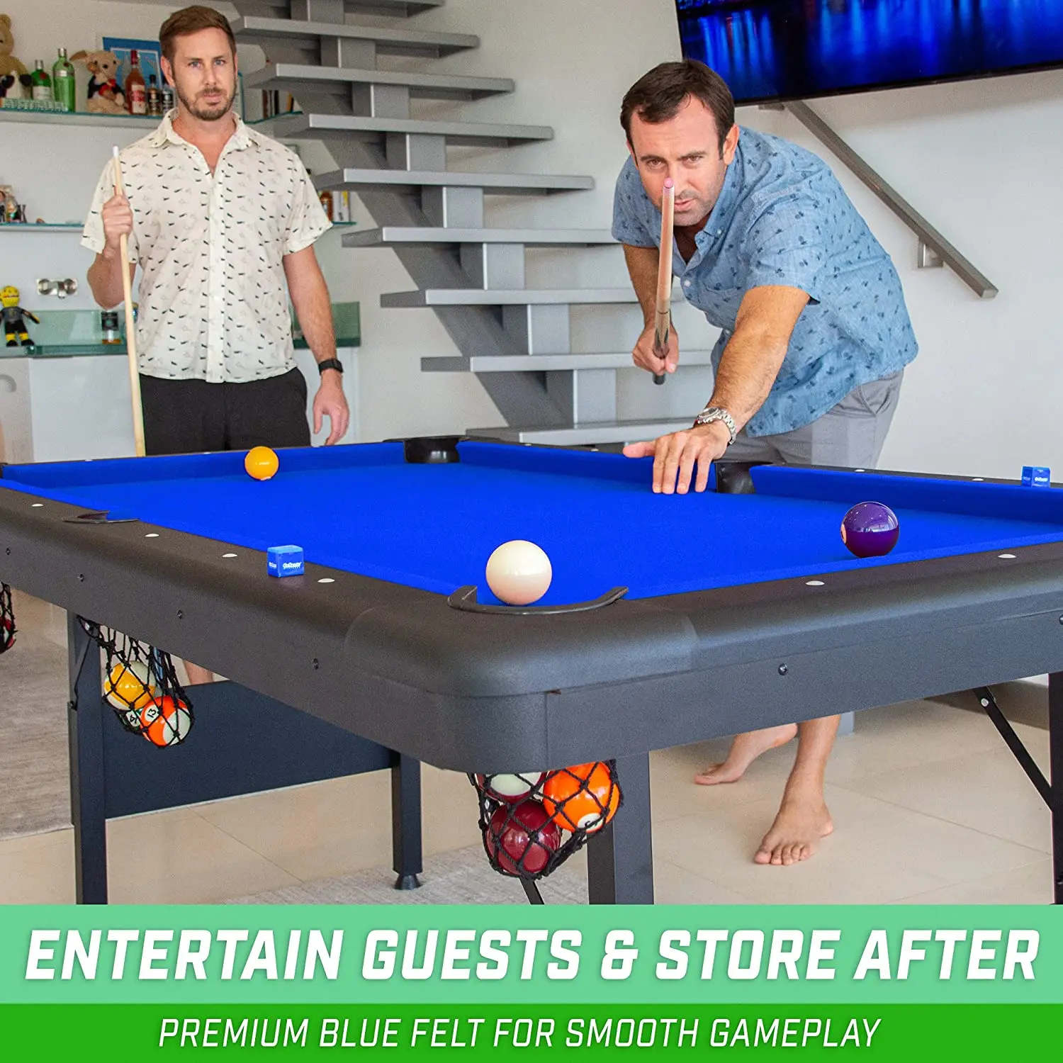 🔥[Limited Time Offer] 7ft Billiards Table – Portable Pool Table – Includes Full Set of Balls, 2 Cue Sticks, Chalk, and Felt Brush