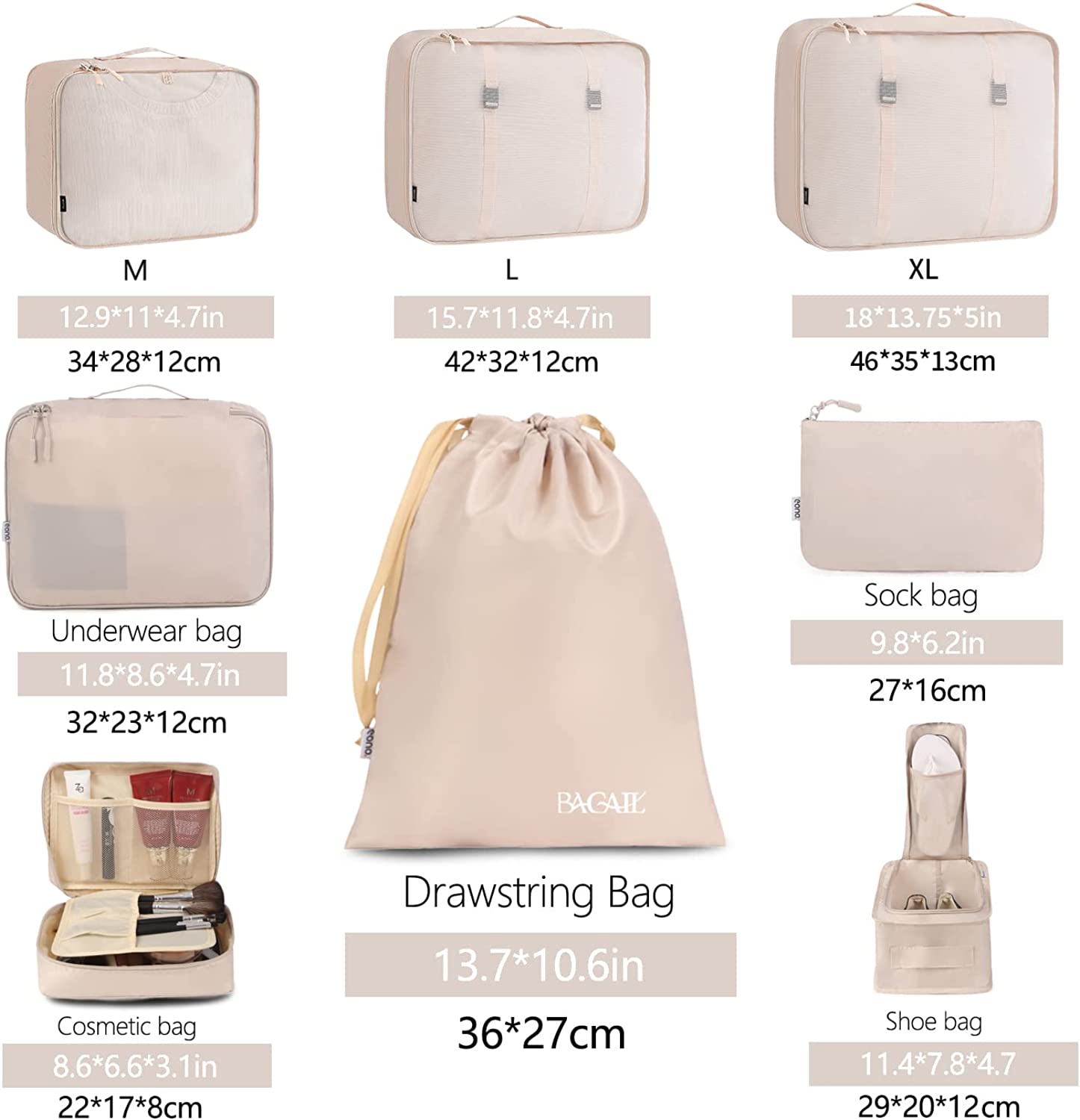 8 Set Packing Cubes Luggage Packing Organizers for Travel Accessories