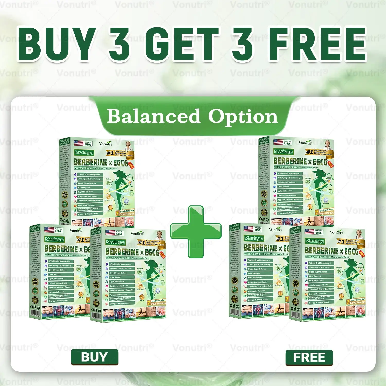 Vonutri® Moringa · Berberine × EGCG 10-in-1 Advanced Nano Microneedle Patch