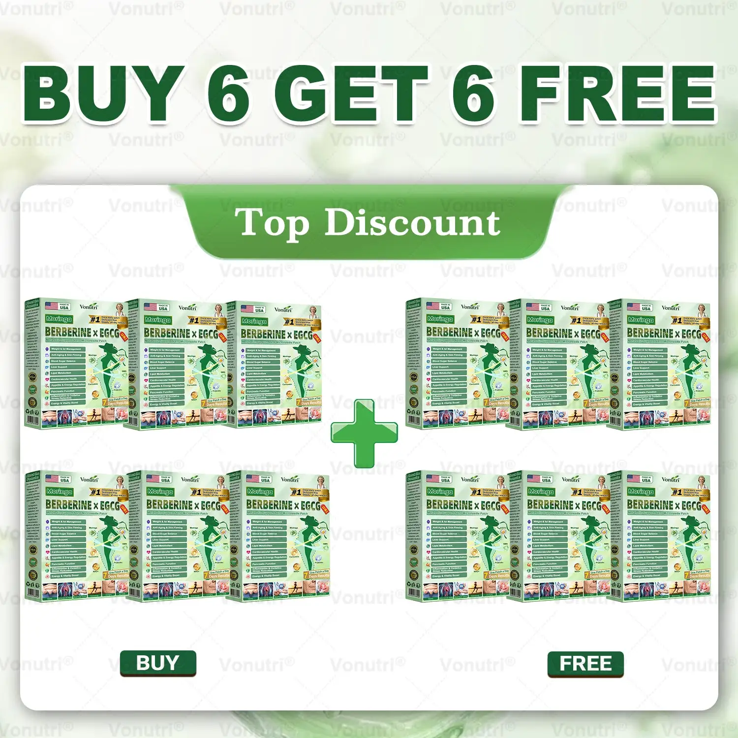 Vonutri® Moringa · Berberine × EGCG 10-in-1 Advanced Nano Microneedle Patch