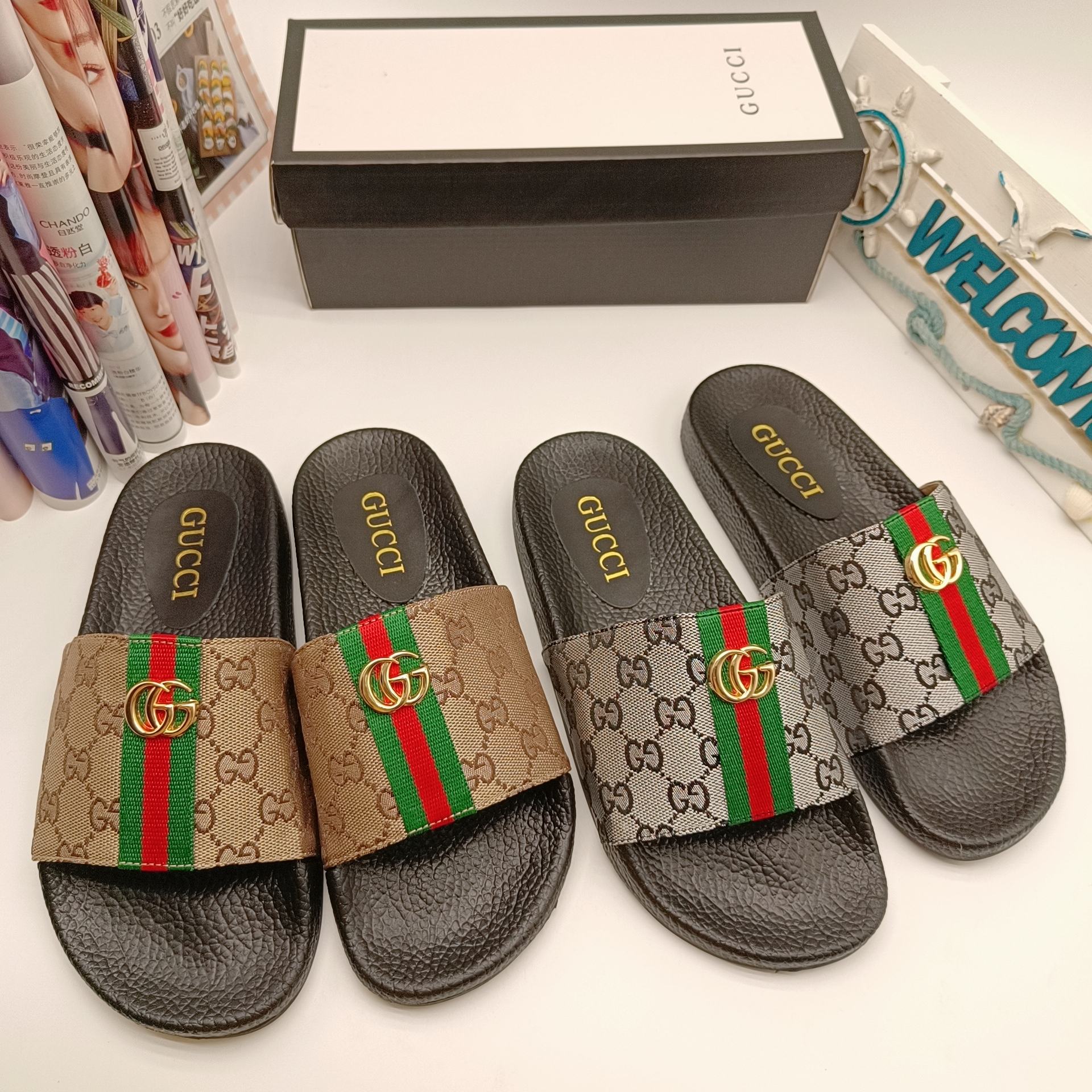 DOUBLE G Supreme Monogram Slide Sandals