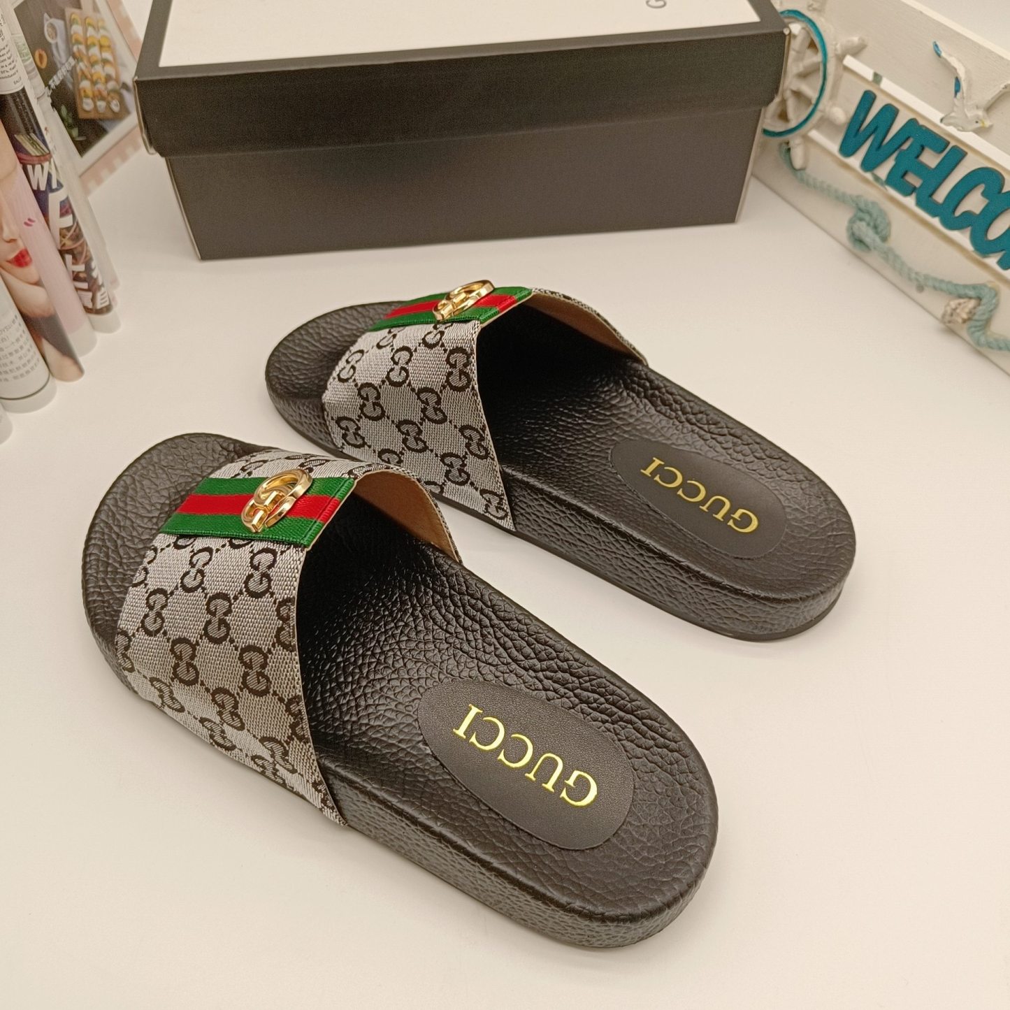 DOUBLE G Supreme Monogram Slide Sandals