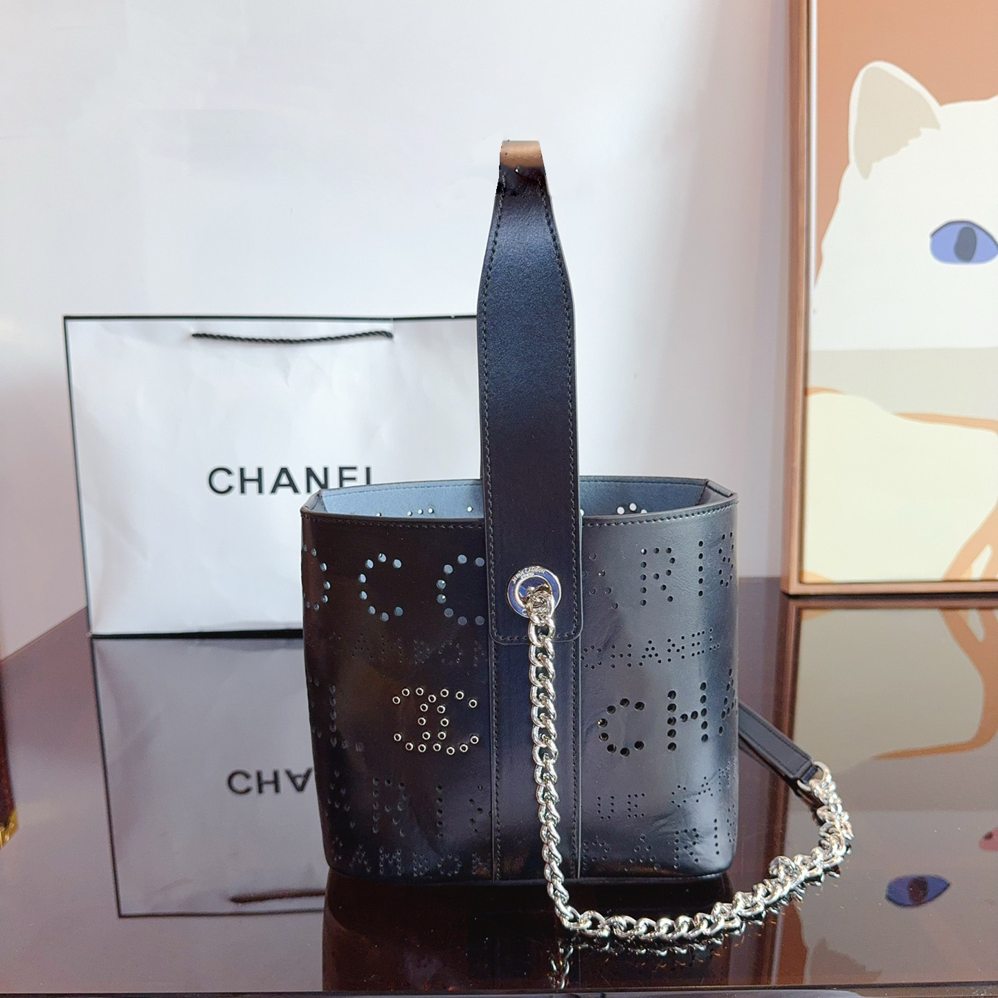 Calfskin Tweed Small Piercing Light Bucket Bag