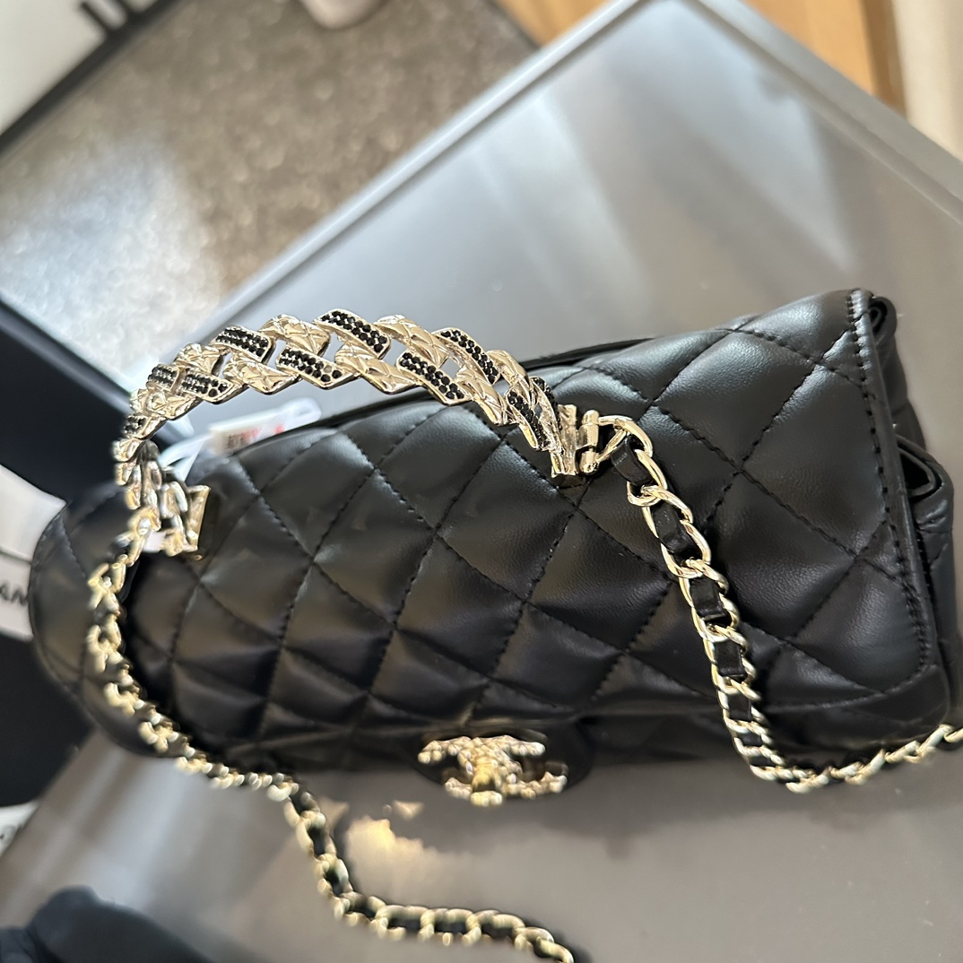 Lambskin Quilted Crystal Top Handle Rectangular Flap