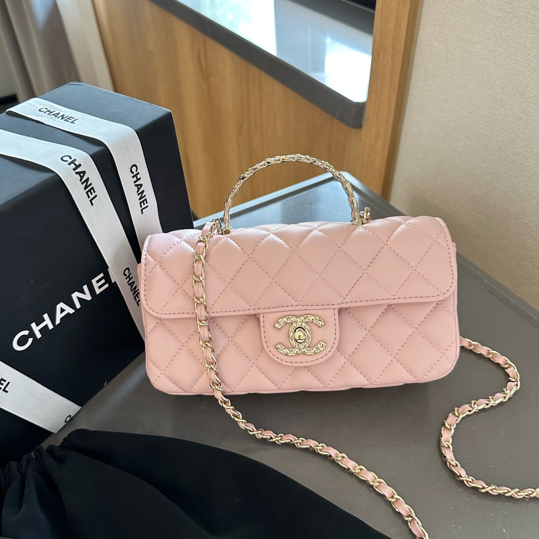 Lambskin Quilted Crystal Top Handle Rectangular Flap