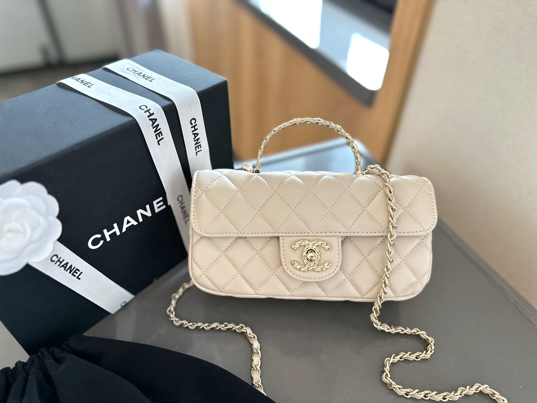 Lambskin Quilted Crystal Top Handle Rectangular Flap