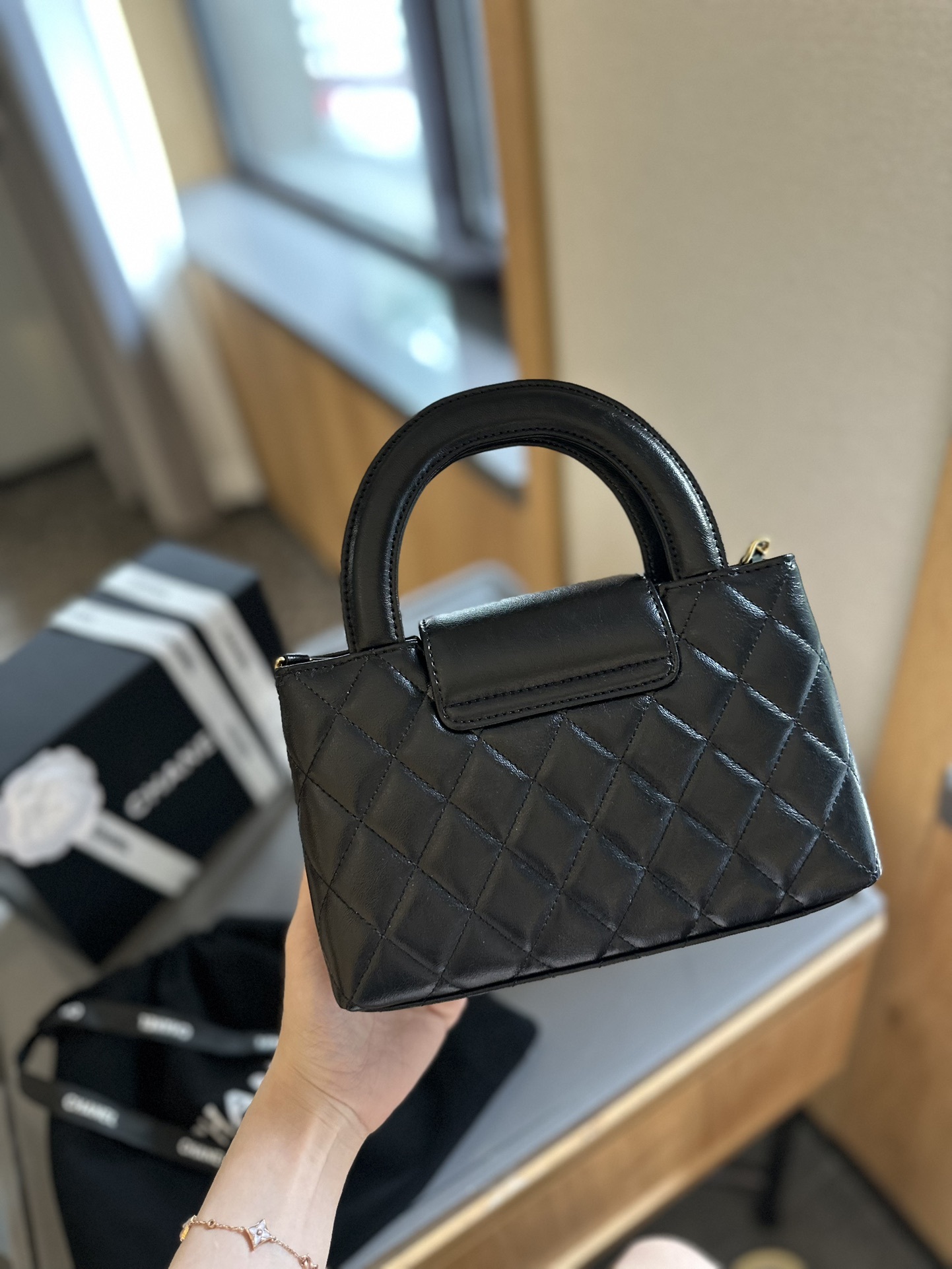 Shiny Aged Calfskin Coral Mini Kelly Shopping Bag