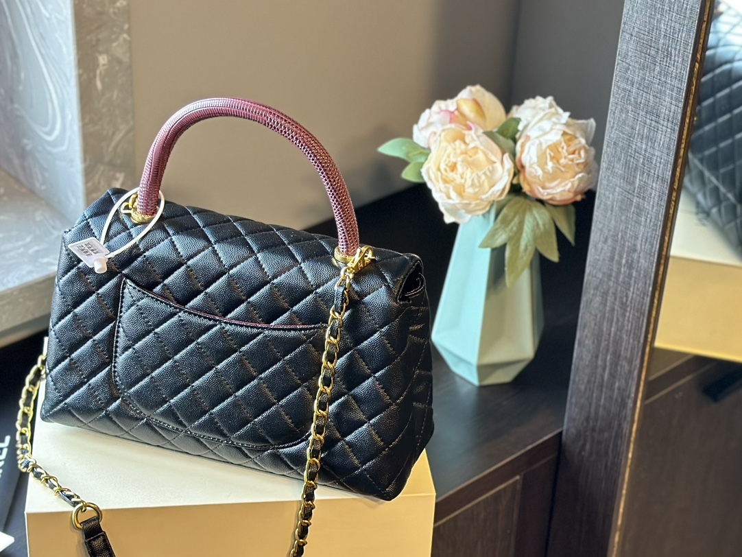 Caviar Lizard Embossed Quilted Small Coco Handle Flap