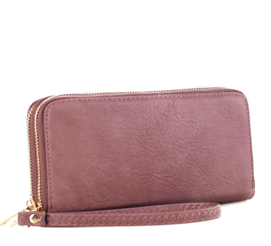 Double Zip-Around Smartphone-Friendly Wristlet Wallet