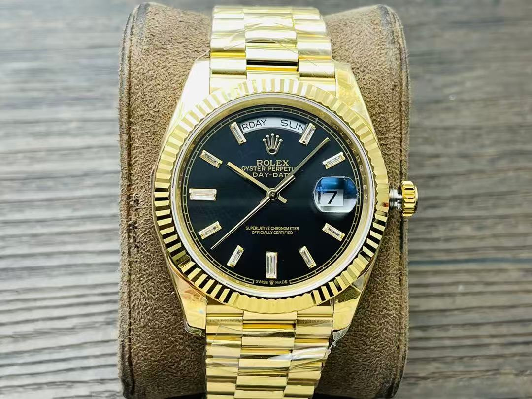 Rolex Yellow Gold President Day Date 40mm Black Diamond Baguette Dial - 228238