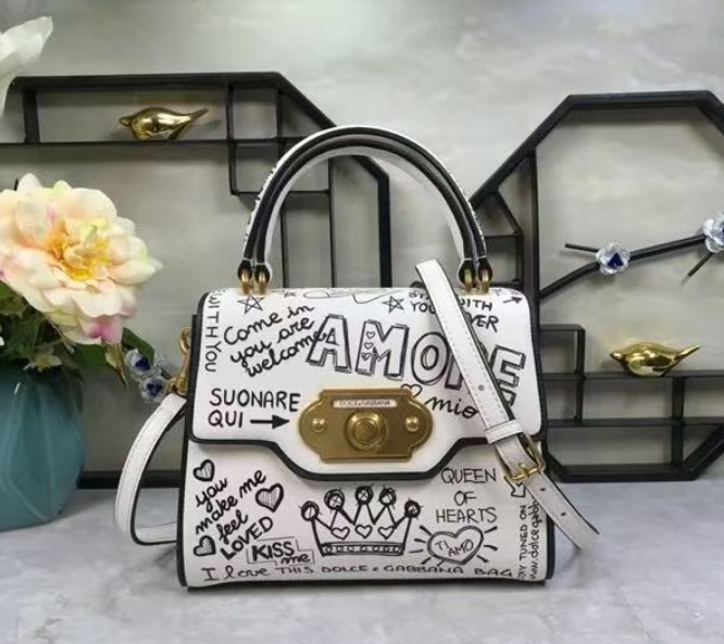 Dolce & Gabbana Graffiti Leather Top Handle Bag