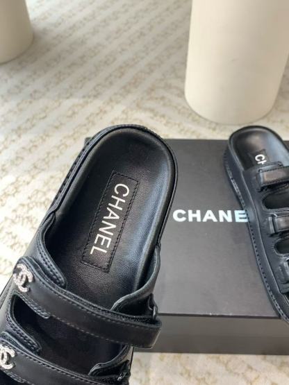 Chanel CC Crystal Leather Triple Strap Slides Sandals In Dubai