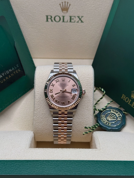 Rolex Datejust 31 NEW 2025 Sun Dust Pink Roman Dial Two Tone Rose Gold Fluted