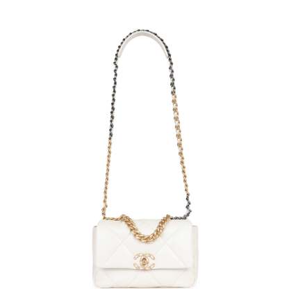 Medium 19 Flap Bag White Calfskin Mixed Hardware
