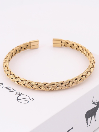 1pc Stainless Steel Braided Design Cuff Bangle