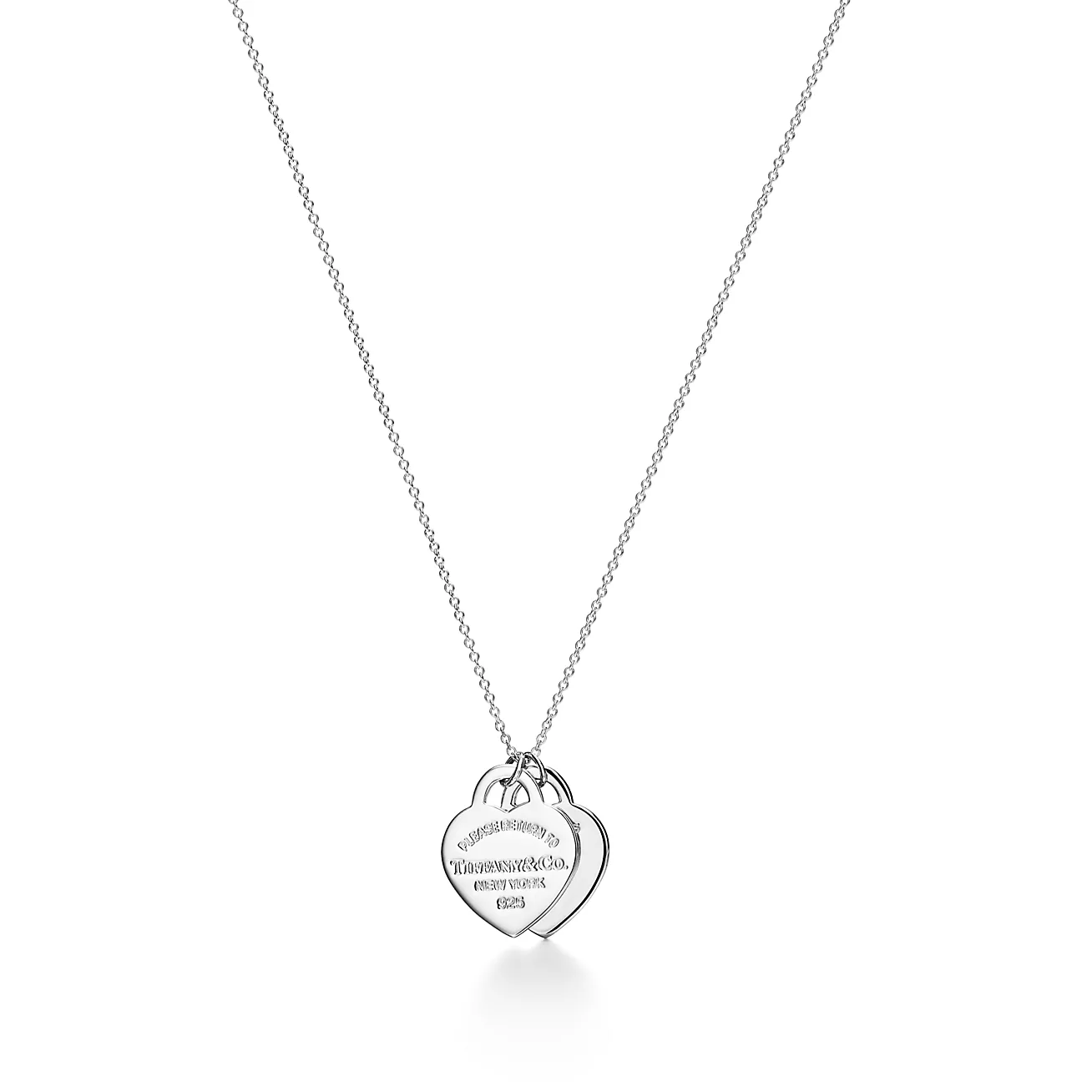 Return to 庐 Blue Double Heart Tag Pendant in Silver with a Diamond, Small
