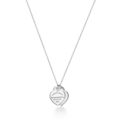 Return to 庐 Blue Double Heart Tag Pendant in Silver with a Diamond, Small