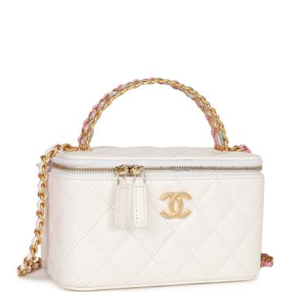 Small Vanity Case White Patent Leather Antique Gold Hardware