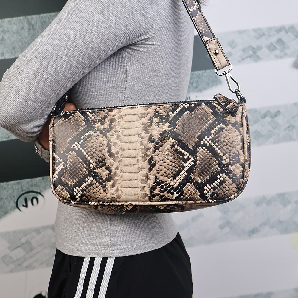 Soft leather snake print shoulder underarm bag