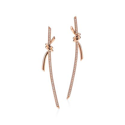Knot Drop Earrings in Rose Gold with Diamonds