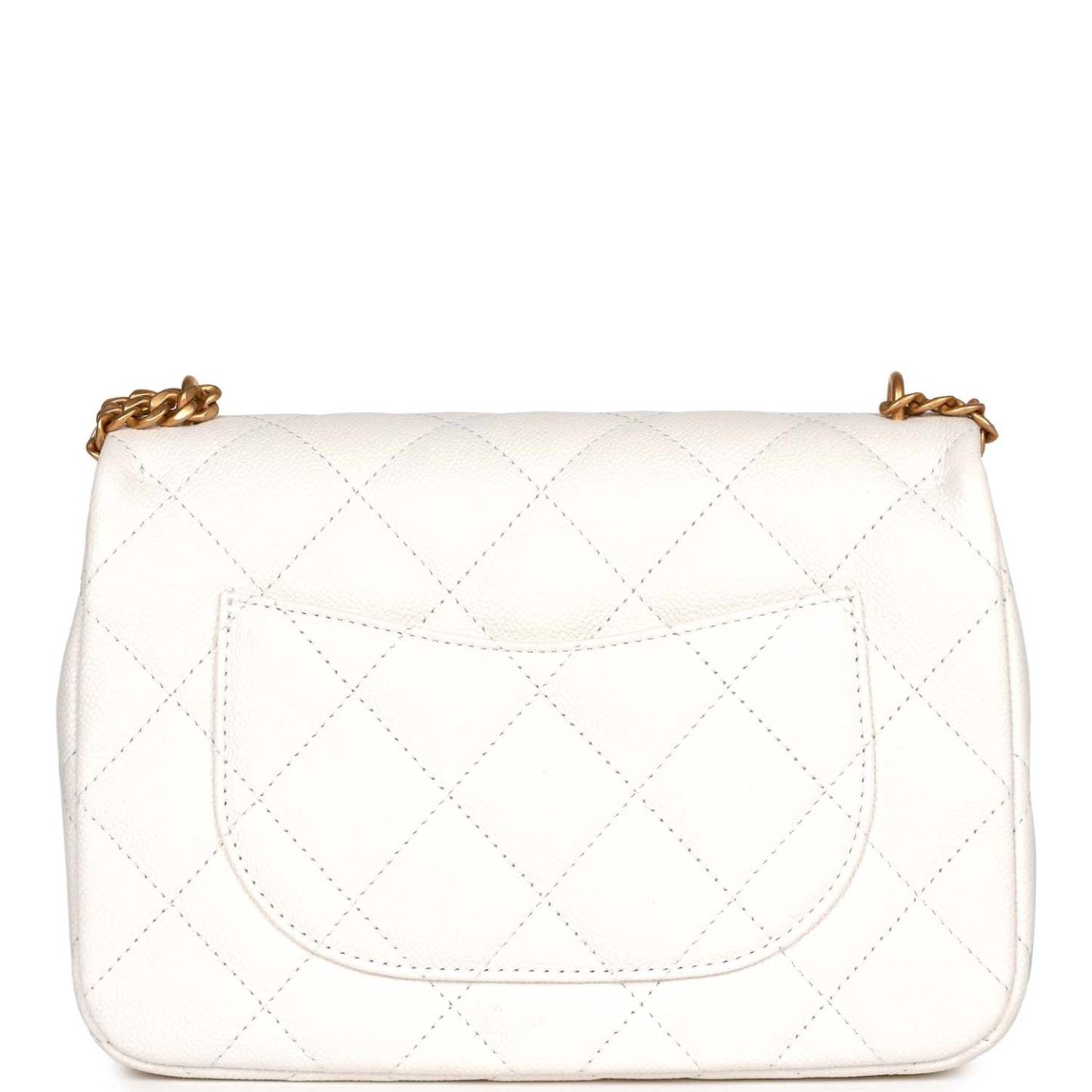 Large Single Flap White Caviar Leather Antique Gold Hardware