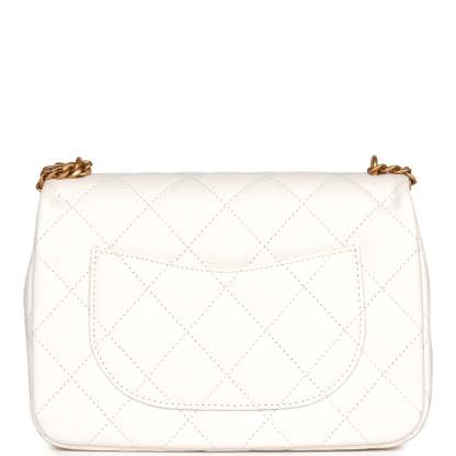 Large Single Flap White Caviar Leather Antique Gold Hardware