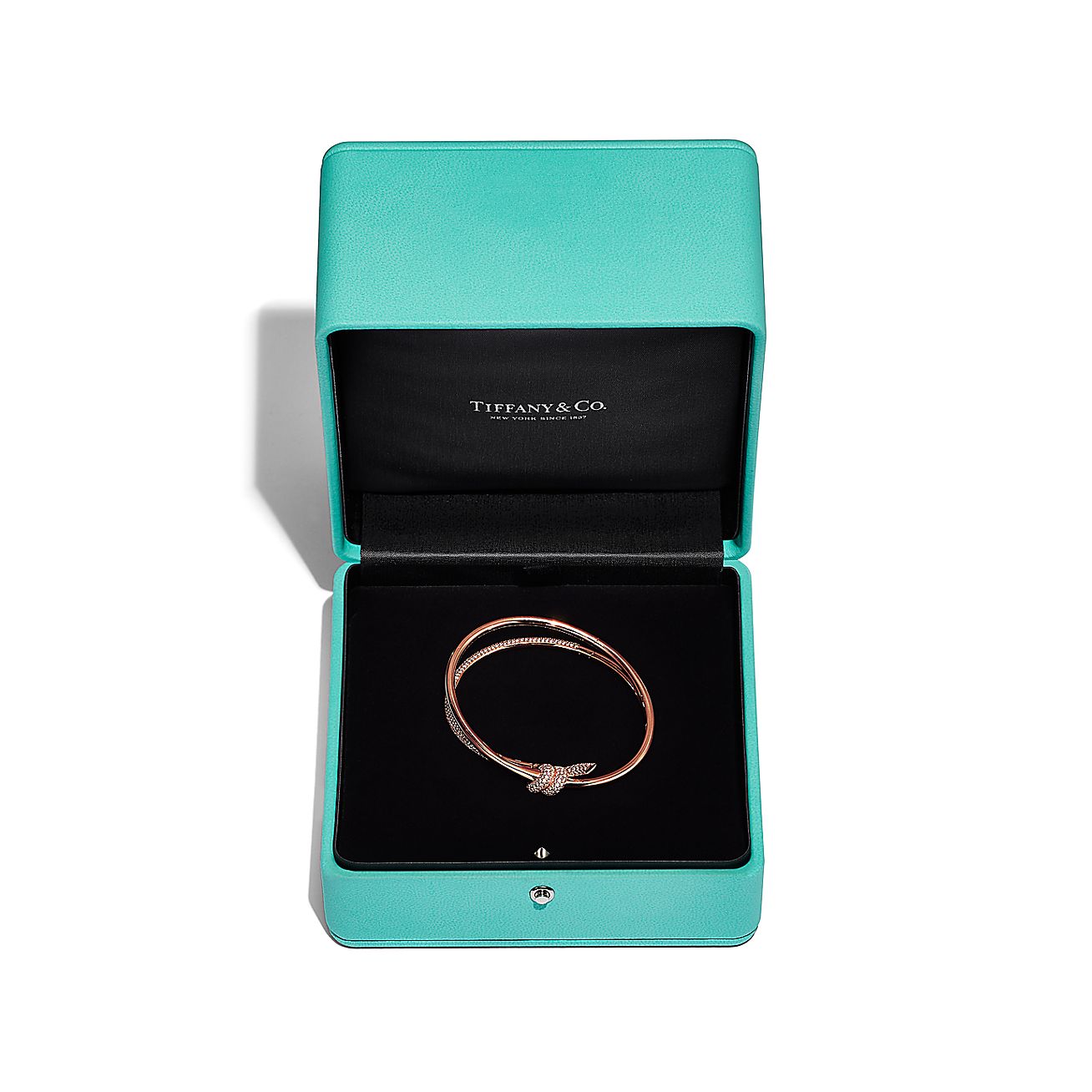 Knot Double Row Hinged Bangle in Rose Gold with Diamonds
