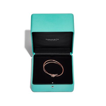 Knot Double Row Hinged Bangle in Rose Gold with Diamonds