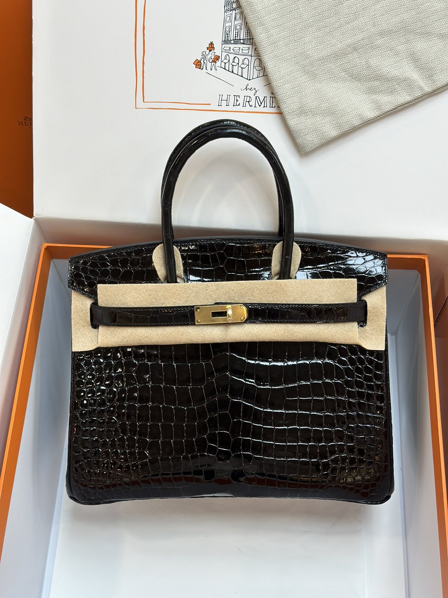 Birkin 30 Bag Graphite Niloticus Crocodile with Gold Hardware