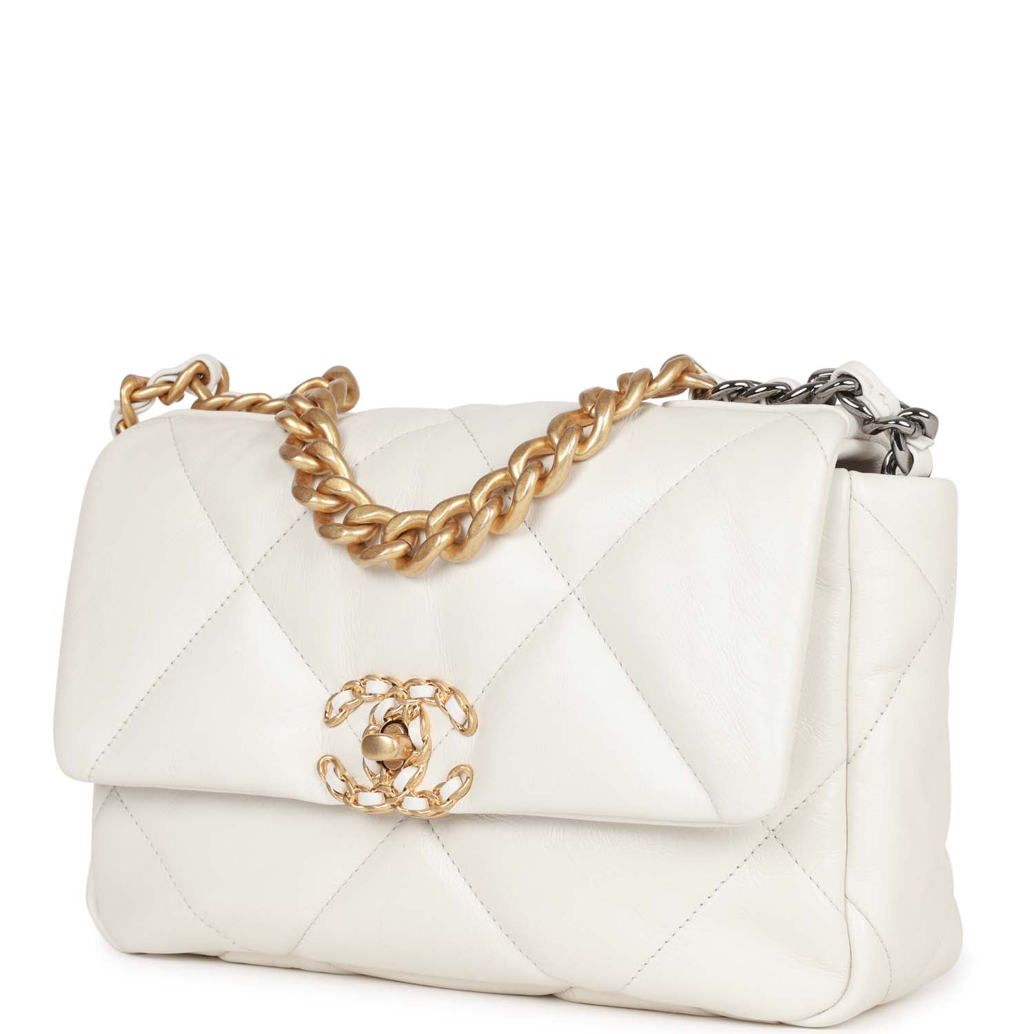 Medium 19 Flap Bag White Calfskin Mixed Hardware