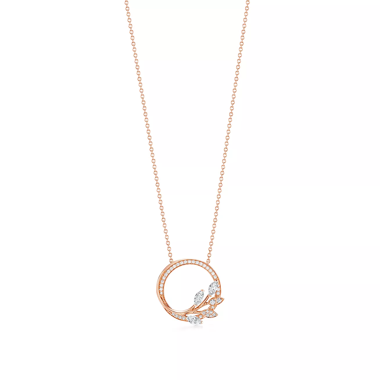 Victoria庐 Diamond Vine Circle Pendant in 18k Rose Gold