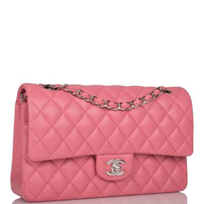 Medium Classic Double Flap Bag Rose Quilted Lambskin Silver Hardware