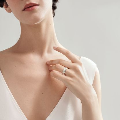 Return to 庐 Narrow Ring in Sterling Silver with Diamonds