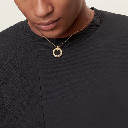 T T1 Circle Pendant in Yellow Gold with Pave Diamonds