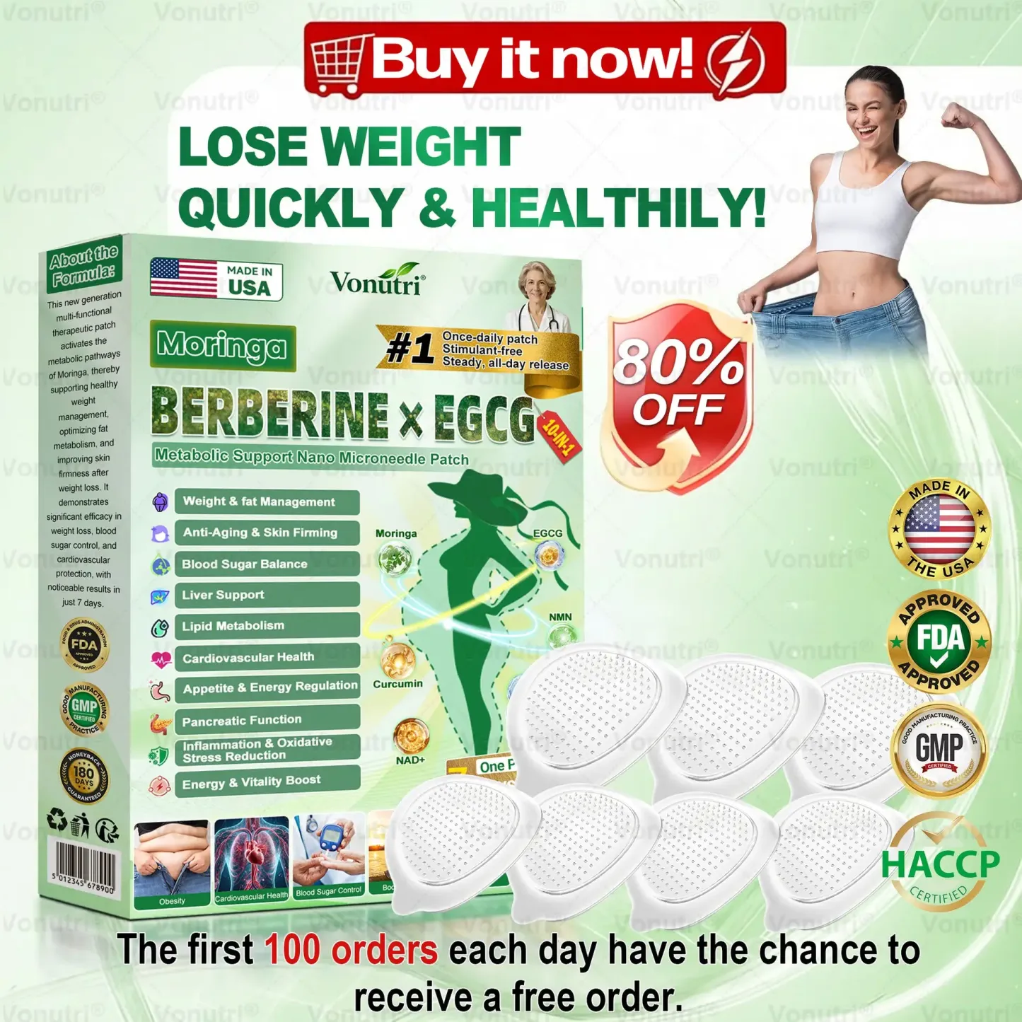 Vonutri® Moringa · Berberine × EGCG 10-in-1 Advanced Nano Microneedle Patch