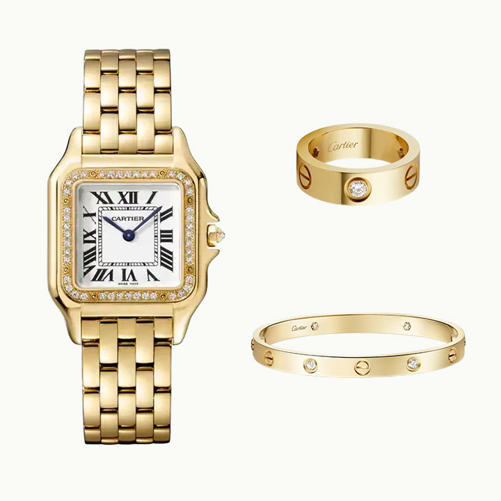 3‑Piece Carthttier Stack –Panthère, Yellow Gold, Diamonds