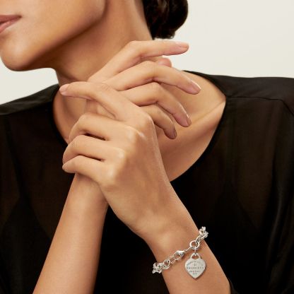 Return to 庐 Heart Tag Bracelet in Sterling Silver with a Diamond, Medium