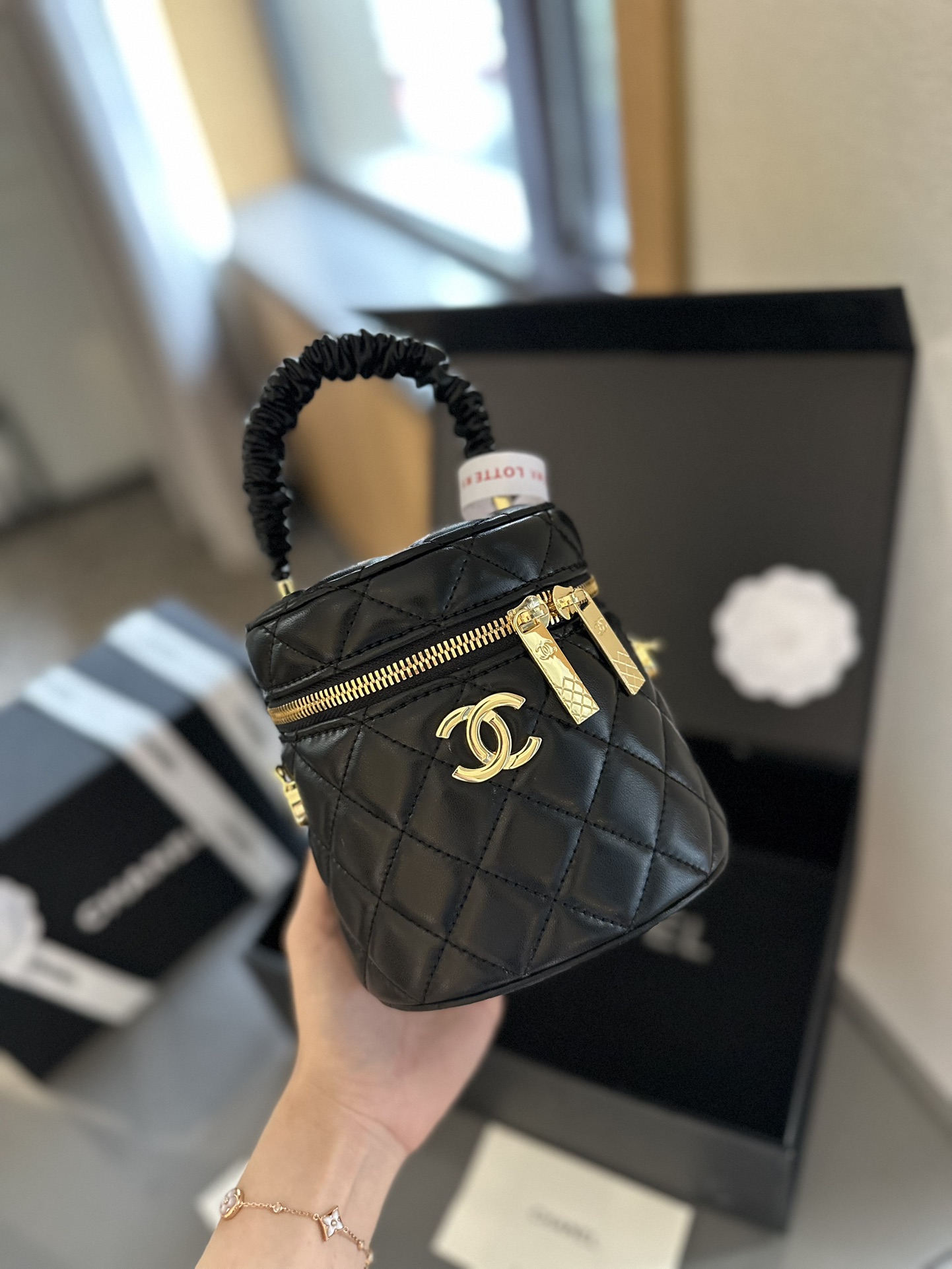 Vanity Case with Chain Quilted Lambskin Mini