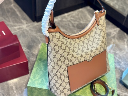 Brown Monogram Canvas Leather Hobo Bag Linea