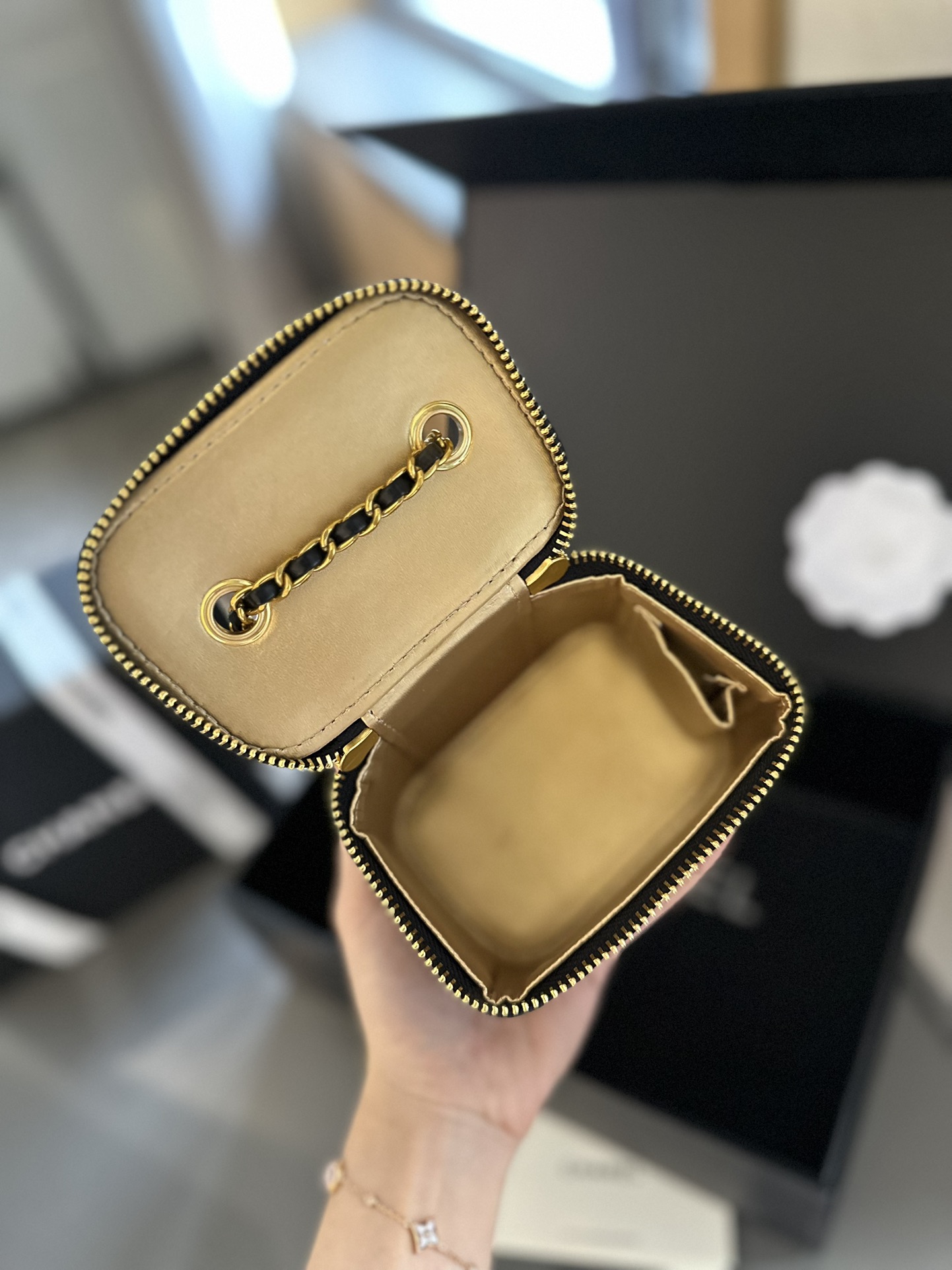 Pearl Crush Vanity Case with Chain Quilted Lambskin Mini
