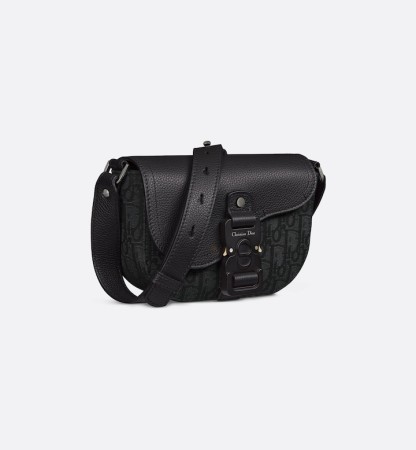Mini Saddle Messenger Bag with Flap Black Oblique Jacquard and Black Grained Calfskin